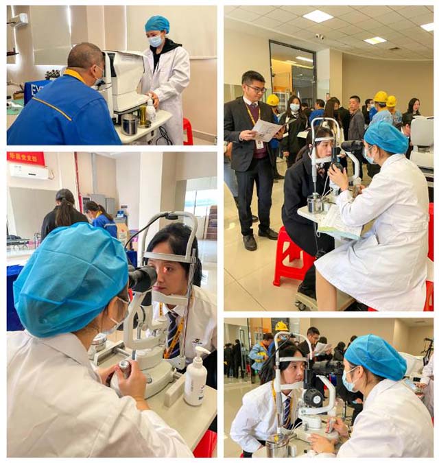 医务人员蔼然可亲，耐心地对每个员工进行查抄。