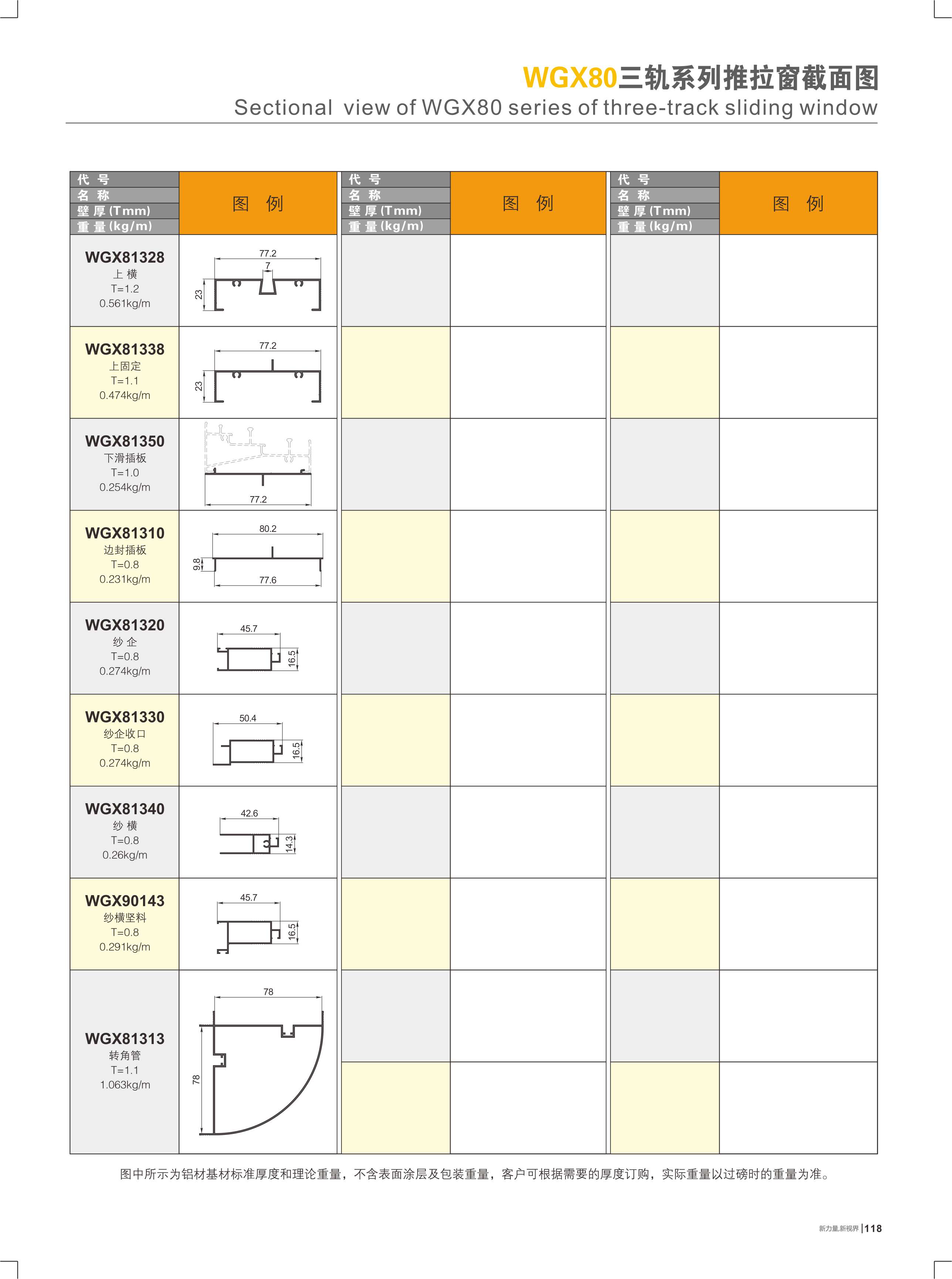 WGX80三轨系列推拉窗截面图